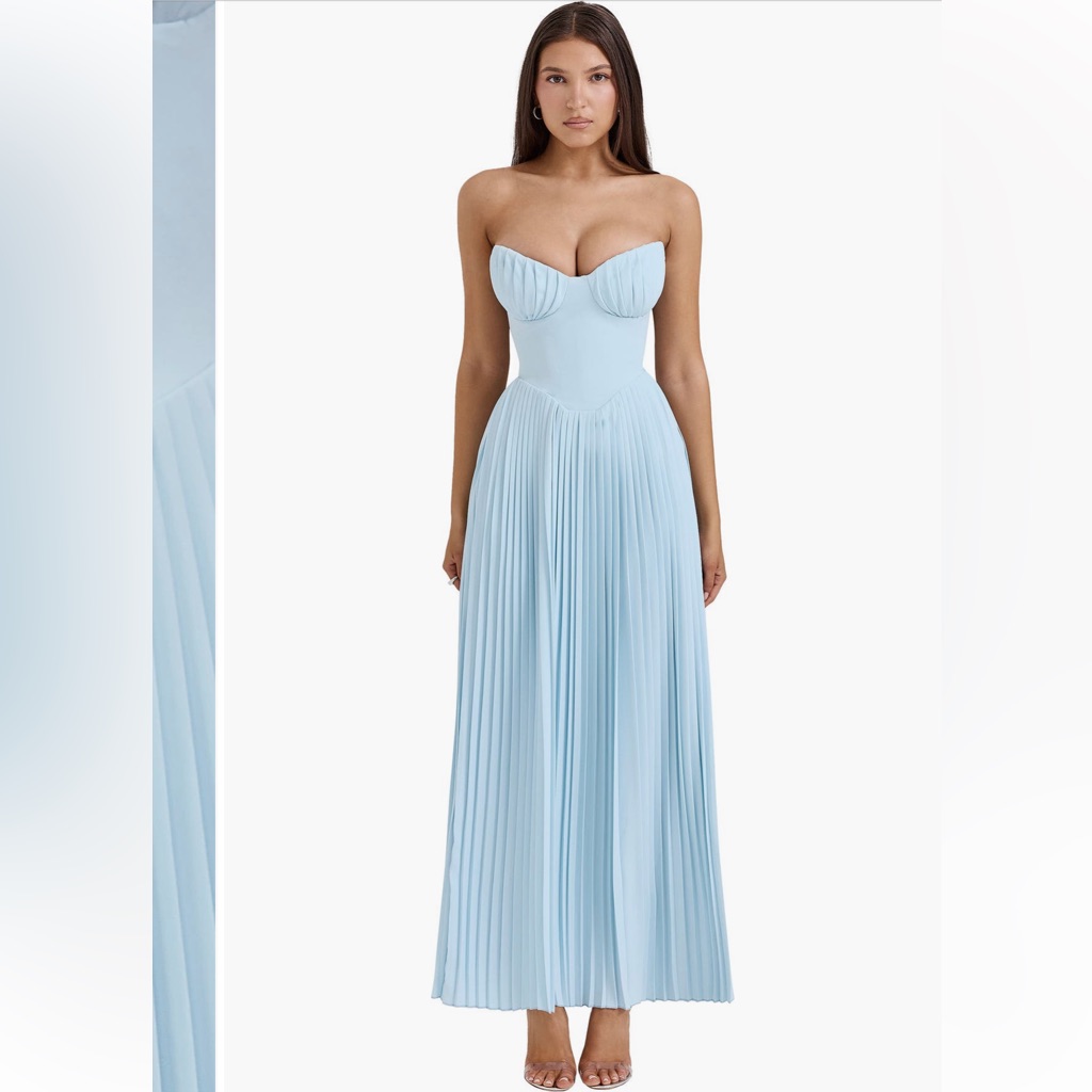 House Of Cb Marcella Strapless Pleated Georgette Gown